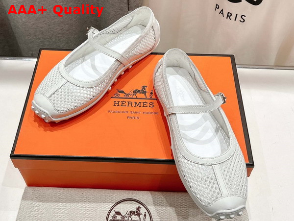 Hermes Kichu Ballet Flat in White Crochet Knit and Calfskin Replica