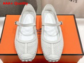 Hermes Kichu Ballet Flat in White Crochet Knit and Calfskin Replica