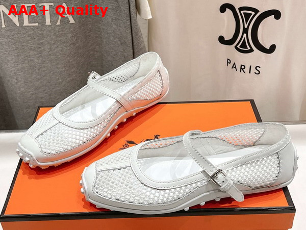 Hermes Kichu Ballet Flat in White Crochet Knit and Calfskin Replica