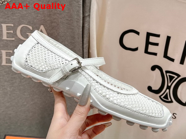 Hermes Kichu Ballet Flat in White Crochet Knit and Calfskin Replica