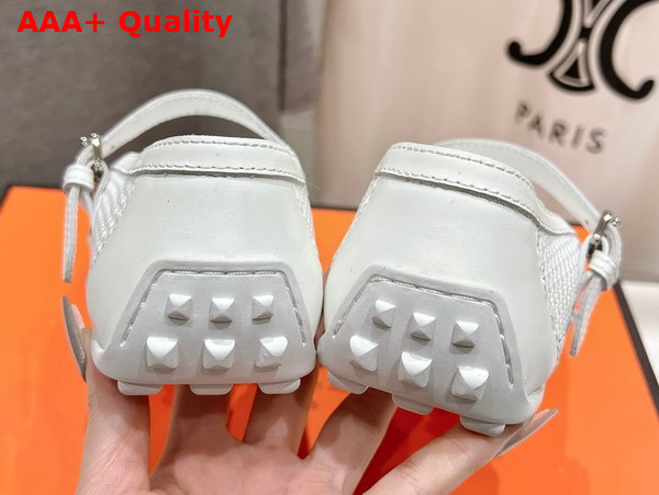 Hermes Kichu Ballet Flat in White Crochet Knit and Calfskin Replica