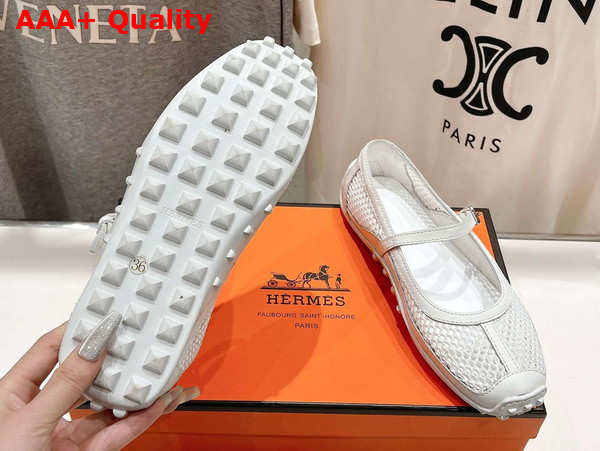 Hermes Kichu Ballet Flat in White Crochet Knit and Calfskin Replica