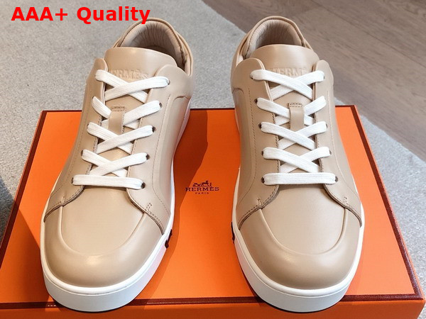 Hermes Kid Sneaker in Beige Camel Calfskin Replica
