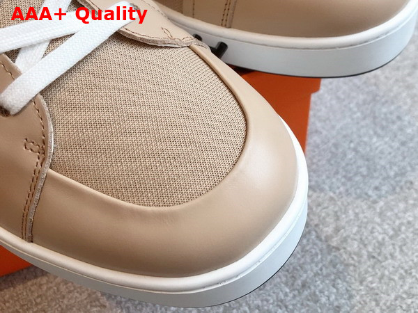 Hermes Kid Sneaker in Beige Camel Canvas and Calfskin Replica