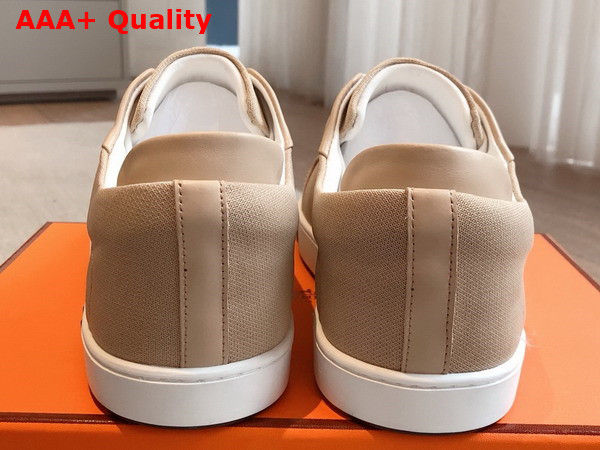 Hermes Kid Sneaker in Beige Camel Canvas and Calfskin Replica