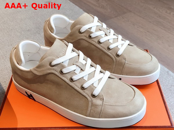 Hermes Kid Sneaker in Beige Camel Suede Goatskin Replica