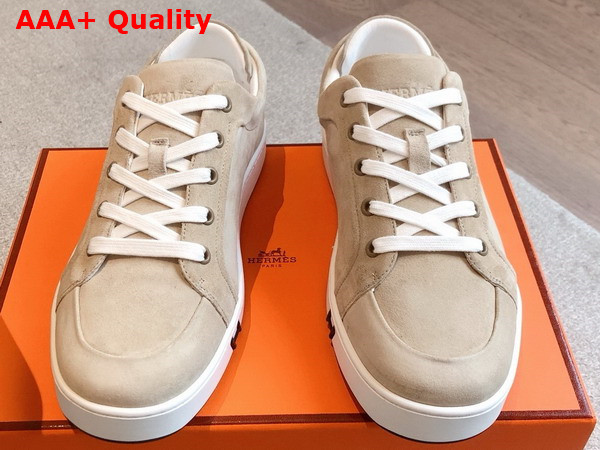 Hermes Kid Sneaker in Beige Camel Suede Goatskin Replica