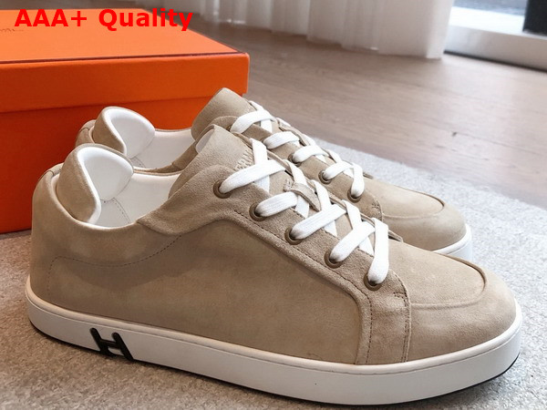 Hermes Kid Sneaker in Beige Camel Suede Goatskin Replica