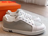 Hermes Kid Sneaker in Blanc Canvas and Calfskin Replica