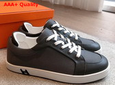 Hermes Kid Sneaker in Grey Canvas and Calfskin Replica