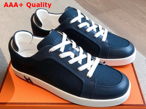 Hermes Kid Sneaker in Navy Blue Canvas and Calfskin Replica