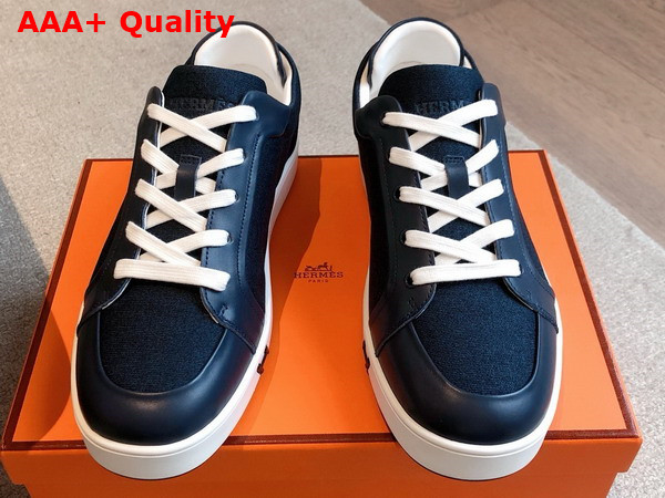 Hermes Kid Sneaker in Navy Blue Canvas and Calfskin Replica
