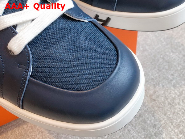 Hermes Kid Sneaker in Navy Blue Canvas and Calfskin Replica