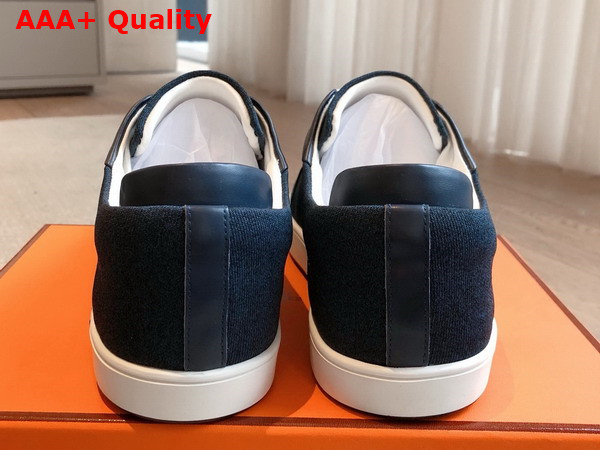 Hermes Kid Sneaker in Navy Blue Canvas and Calfskin Replica