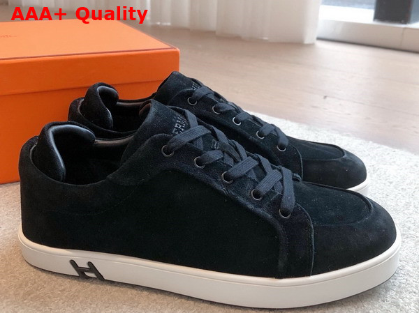 Hermes Kid Sneaker in Noir Suede Goatskin Replica