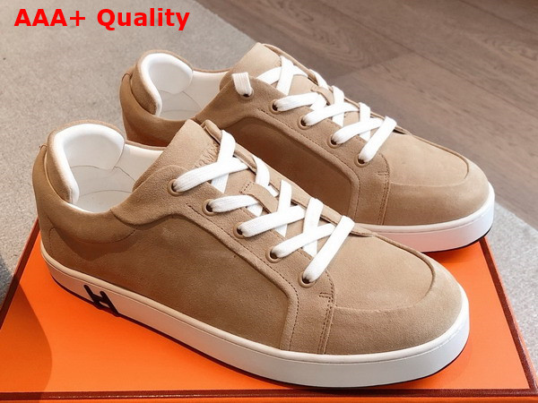 Hermes Kid Sneaker in Tan Suede Goatskin Replica