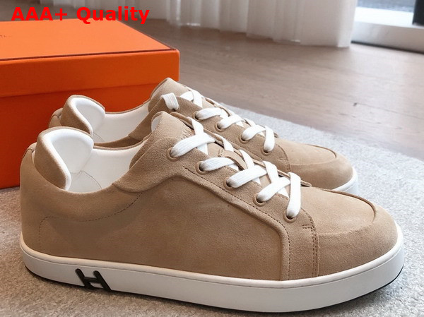 Hermes Kid Sneaker in Tan Suede Goatskin Replica