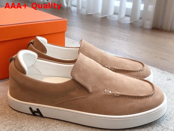 Hermes Kiddy Slip On Sneaker Beige Camel Suede Goatskin Replica