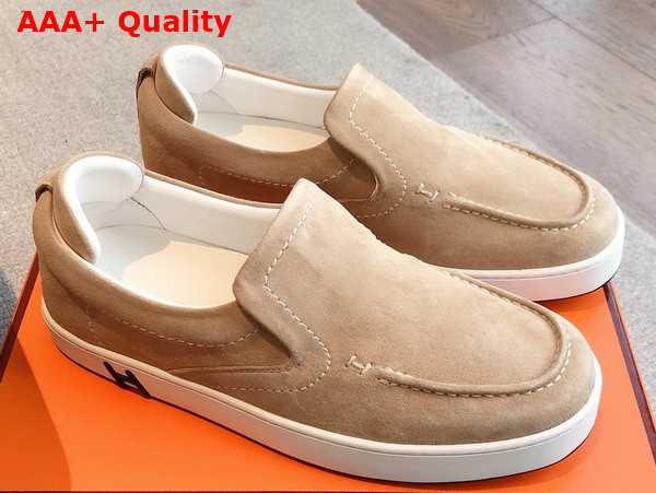 Hermes Kiddy Slip On Sneaker Beige Camel Suede Goatskin Replica