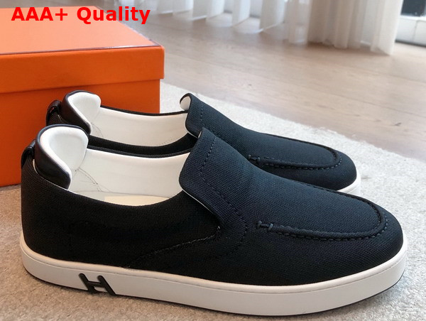 Hermes Kiddy Slip On Sneaker Prunoir Blanc H Canvas Replica