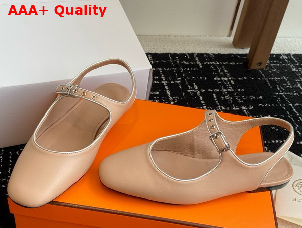 Hermes Kleo Slingback Beige Perlino Gris Argente Goatskin and Nappa Leather Replica
