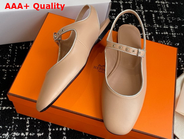 Hermes Kleo Slingback Beige Perlino Gris Argente Goatskin and Nappa Leather Replica
