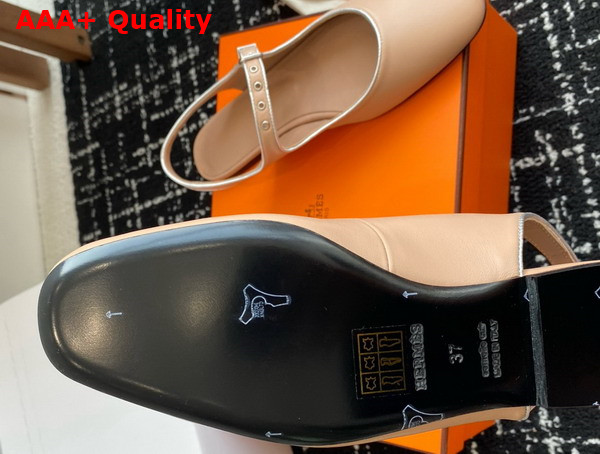 Hermes Kleo Slingback Beige Perlino Gris Argente Goatskin and Nappa Leather Replica