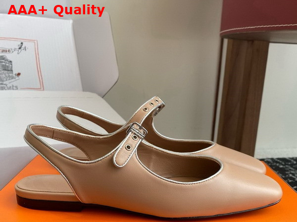 Hermes Kleo Slingback Beige Perlino Gris Argente Goatskin and Nappa Leather Replica
