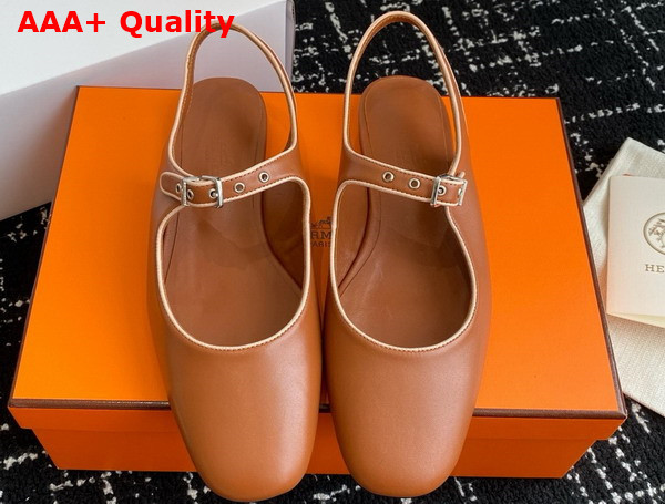 Hermes Kleo Slingback Marron Alezan Beige Perlino Goatskin and Nappa Leather Replica