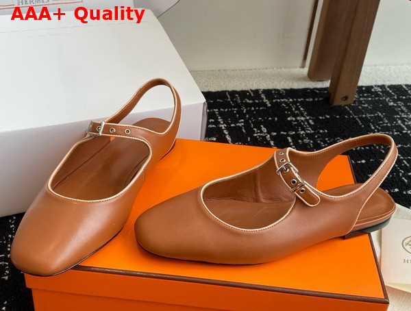 Hermes Kleo Slingback Marron Alezan Beige Perlino Goatskin and Nappa Leather Replica