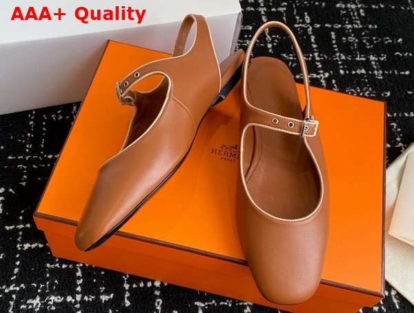 Hermes Kleo Slingback Marron Alezan Beige Perlino Goatskin and Nappa Leather Replica