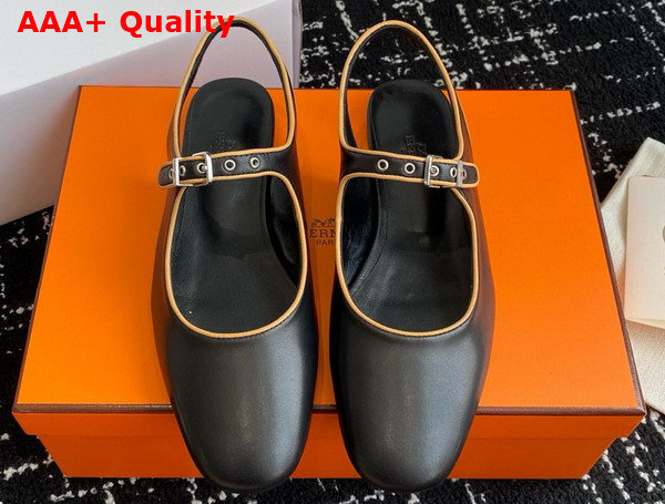 Hermes Kleo Slingback Noir Jaune Malawi Goatskin and Nappa Leather Replica