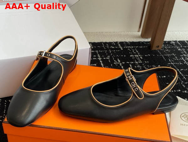 Hermes Kleo Slingback Noir Jaune Malawi Goatskin and Nappa Leather Replica