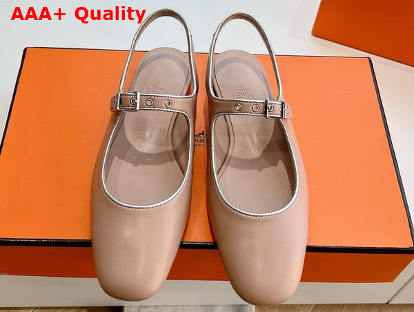 Hermes Kleo Slingback in Beige Perlino and Gris Argente Goatskin Replica