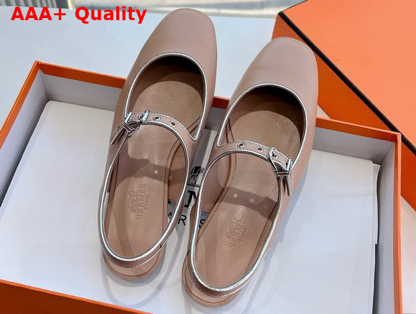 Hermes Kleo Slingback in Beige Perlino and Gris Argente Goatskin Replica