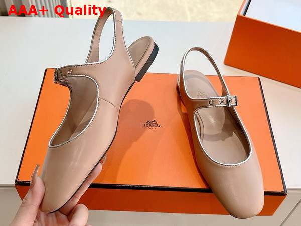Hermes Kleo Slingback in Beige Perlino and Gris Argente Goatskin Replica