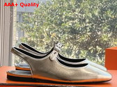Hermes Kleo Slingback in Silver Goatskin Replica