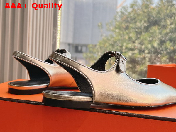 Hermes Kleo Slingback in Silver Goatskin Replica
