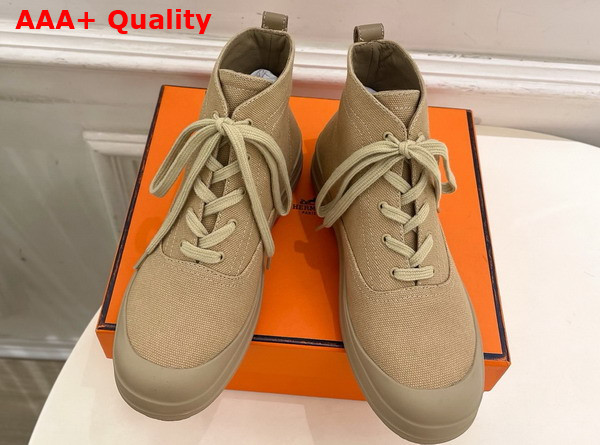Hermes Kooler Ankle Boot in Beige Lin Cotton Canvas with Rubber Sole Replica