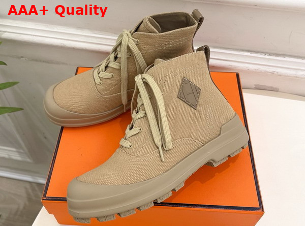Hermes Kooler Ankle Boot in Beige Lin Cotton Canvas with Rubber Sole Replica