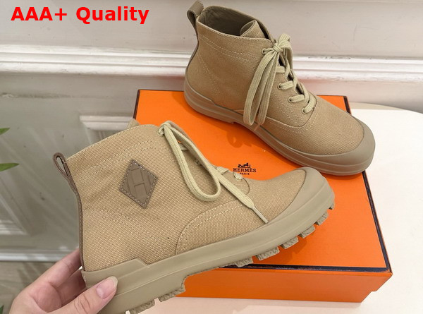 Hermes Kooler Ankle Boot in Beige Lin Cotton Canvas with Rubber Sole Replica