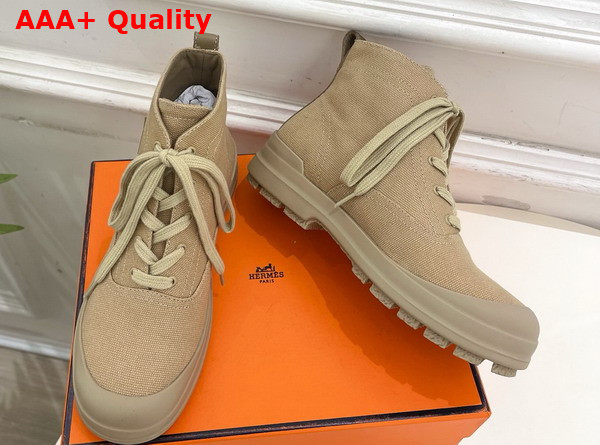 Hermes Kooler Ankle Boot in Beige Lin Cotton Canvas with Rubber Sole Replica