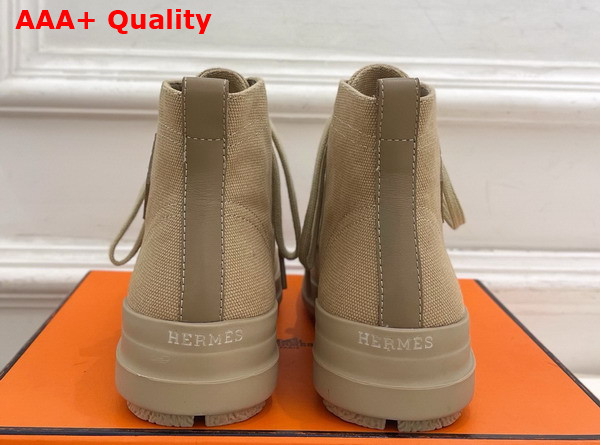 Hermes Kooler Ankle Boot in Beige Lin Cotton Canvas with Rubber Sole Replica