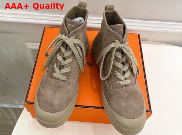 Hermes Kooler Ankle Boot in Beige Lin Suede Goatskin with Rubber Sole Replica