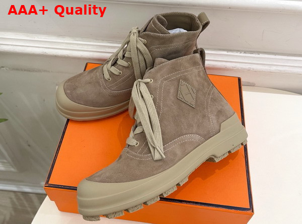Hermes Kooler Ankle Boot in Beige Lin Suede Goatskin with Rubber Sole Replica