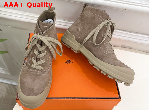 Hermes Kooler Ankle Boot in Beige Lin Suede Goatskin with Rubber Sole Replica