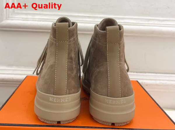 Hermes Kooler Ankle Boot in Beige Lin Suede Goatskin with Rubber Sole Replica