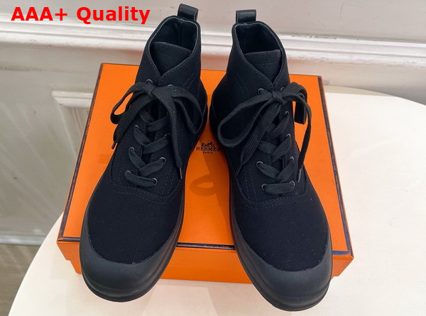 Hermes Kooler Ankle Boot in Noir Cotton Canvas with Rubber Sole Replica
