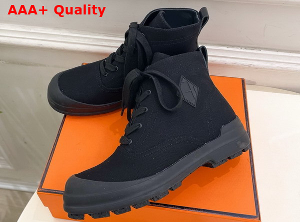 Hermes Kooler Ankle Boot in Noir Cotton Canvas with Rubber Sole Replica