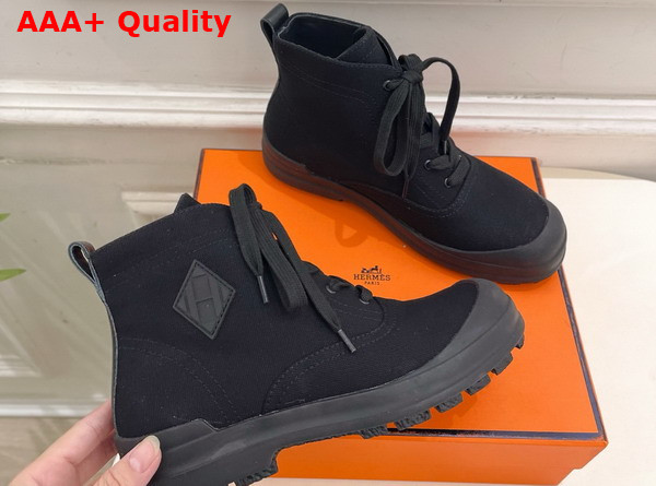 Hermes Kooler Ankle Boot in Noir Cotton Canvas with Rubber Sole Replica